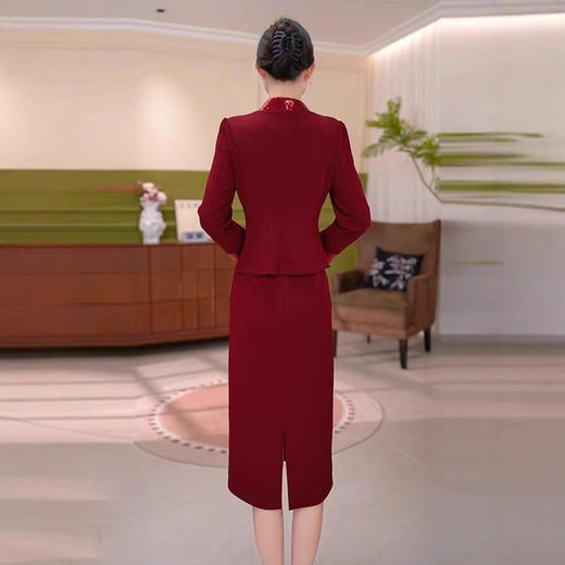 QYM JG25539七分袖V领假两件连衣裙妈妈礼服裙 商品图3