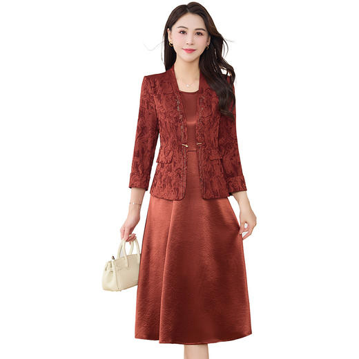 QYM 25Y803-Y妈妈装两件套连衣裙印花西装外套+中长款连衣裙套装 商品图4