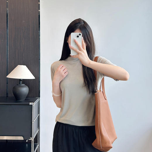 天丝羊毛小立领中袖！叠穿内搭都洋气！显瘦T恤针织女25新款！ 商品图2