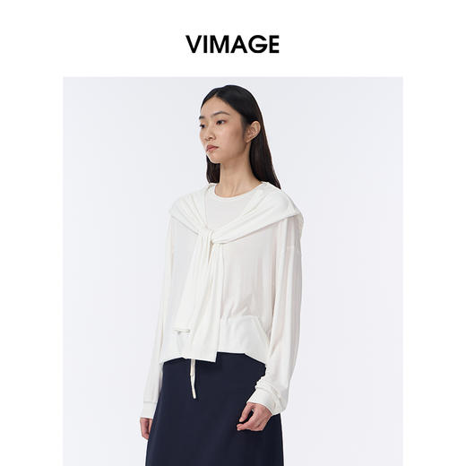 VIMAGE纬漫纪简约百搭设计感气质假两件披肩长袖2025秋季新款小上衣V2413109 商品图2