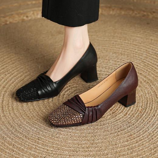 【预售5天】法式复古手抓羊皮优雅低跟单鞋女通勤真皮方头浅口小皮鞋MLS&A1030 商品图4