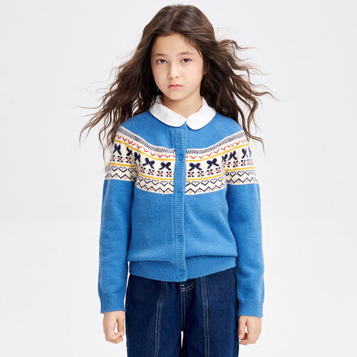 笛莎Deesha 2025秋季新款女童时尚费尔岛提花针织开衫 商品图0