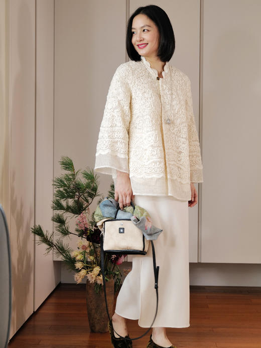 烟浦花洲 重工盘带绣蕾丝花边 桑蚕丝里衬立领中式开衫优雅女先生 商品图2