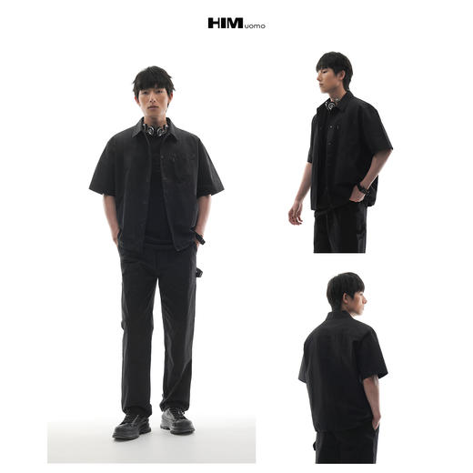 HIM漢崇 潮流简约工装多袋设计宽松耐磨休闲短袖衬衫男 2026春季 商品图3