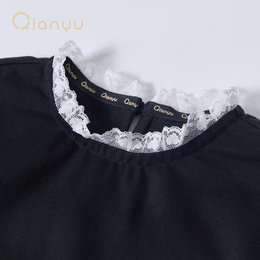 笛莎千与2025秋季新款女童蕾丝花边假两件拼接长袖T恤 商品图3