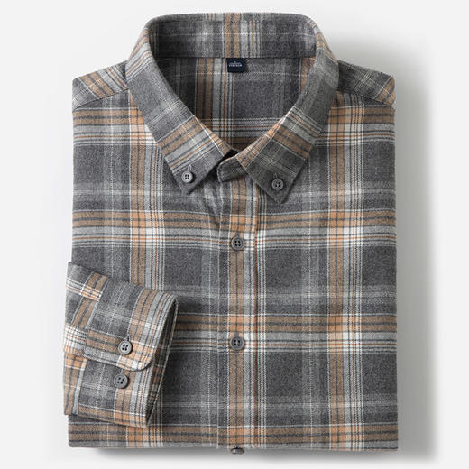 【全棉】罗蒙秋冬格子长袖衬衫男士加厚柔软亲肤职业装通勤百搭男士长袖衬衣 商品图12