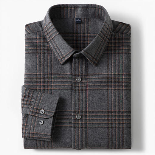 【含羊毛】罗蒙秋冬长袖格子衬衫男士磨毛厚实保暖舒适柔软百搭通勤休闲棉质衬衣 商品图7