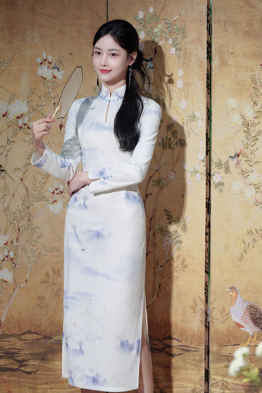 逸红颜明月优选#精致手工钉珠旗袍『山水纪』提花料山水印花针织旗袍，行走的山水画~ 商品图11