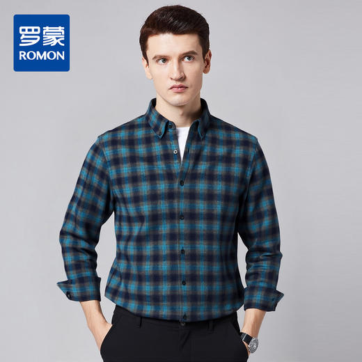 【全棉】罗蒙秋冬格子长袖衬衫男士厚款舒适柔软百搭简约通勤长袖保暖衬衣 商品图0