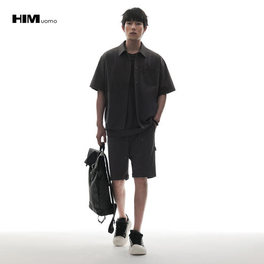 HIM漢崇 时尚简约工装多袋设计舒适宽松短袖休闲衬衫男 2026春季 商品图1