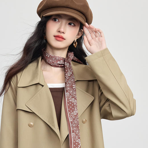 【08/27新品】熙世界可拆卸腰带卡其色风衣外套女2025秋装新款英伦风中长款大衣 商品图3