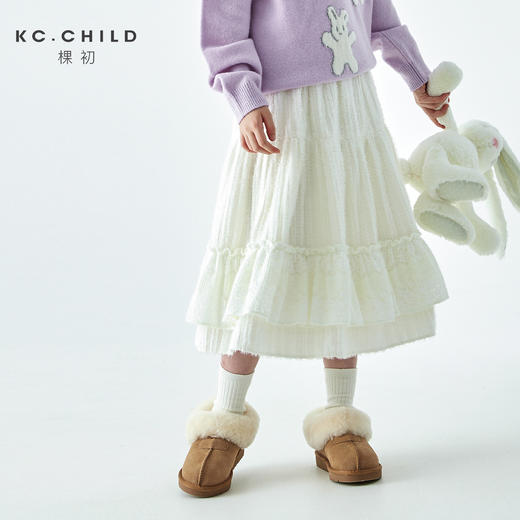 棵初25年秋冬季新款亲子中大女童亲肤蕾丝花边半裙绒感磨毛花苞裙 商品图0