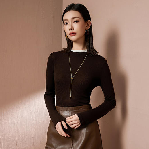 爱帝莱赛尔绵羊毛拼色假两件秋季薄款打底衫 商品图5