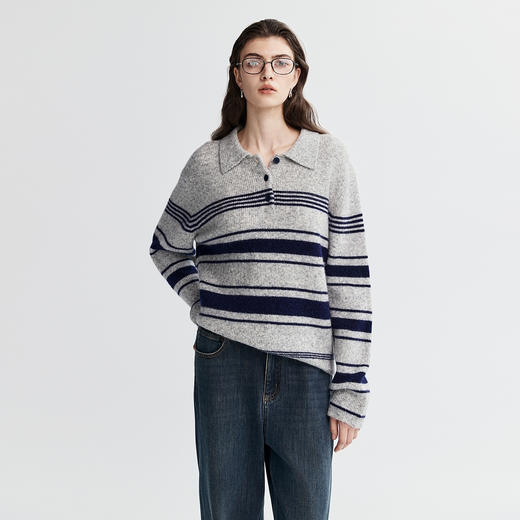 棉仓366605045-条纹POLO领短袖针织衫 商品图1