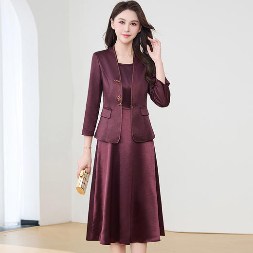 QYM 25Y805-Y时尚两件套裙中式小西服外套无袖打底连衣裙A字裙套装 商品图0