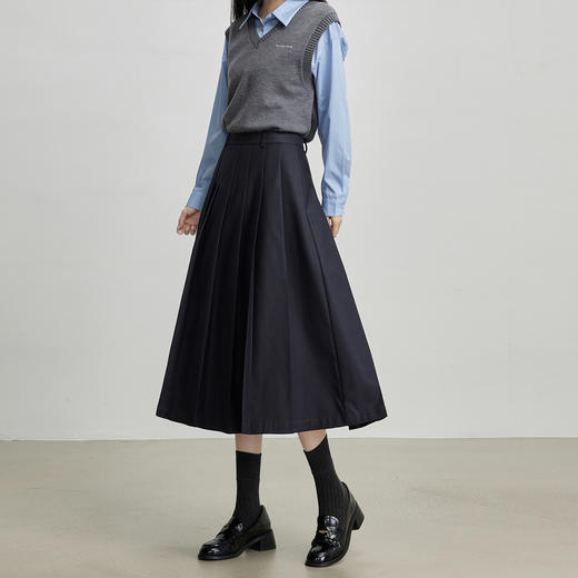 【09/03新品】熙世界通勤百褶半身裙女2025秋装新款学院风中长款A字伞裙西装裙 商品图2