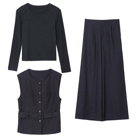 HR HBLJRA1198圆领马甲气质时尚洋气阔腿裤三件套 商品图4