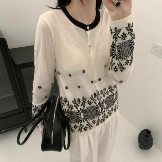 复古提花圆领短袖针织衫修身显瘦百搭上衣   YX-11368039 商品图0