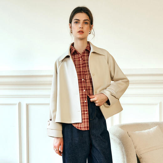 OLrain欧芮儿通勤百搭宽松短款外套女秋季2025新款宽松英伦风上衣 商品图2