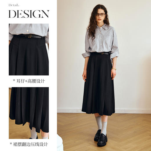 OLrain欧芮儿通勤百褶显瘦中长裙女秋季2025新款小众高腰a字裙 商品图1