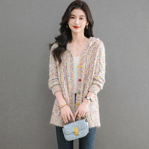 CC 103-A9815连帽外套洋气花纱针织衫开衫宽松外搭 商品图1