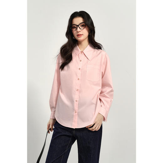 【商场同款】诗凡黎粉色翻领衬衫2025春新款小衫衬衣女3G2121021R 商品图0