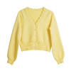 OLrain欧芮儿2025新款女秋季通勤黄色波浪花边V领绞花毛织开衫 商品缩略图3