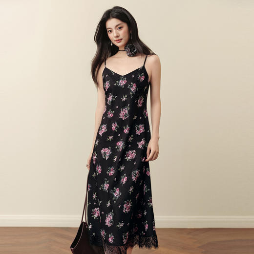 【严选】诗凡黎春秋复古碎花吊带蕾丝花边拼接连衣裙7G9191041 商品图2