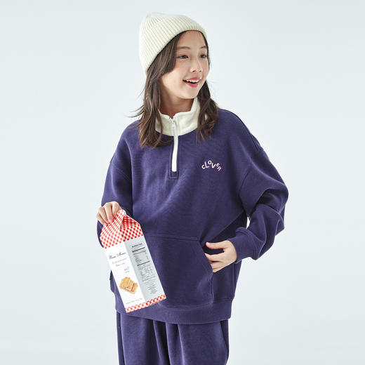 棵初2025年冬季新款中大女童针织磨绒卫衣卫裤套装宽松简约亲子款 商品图2