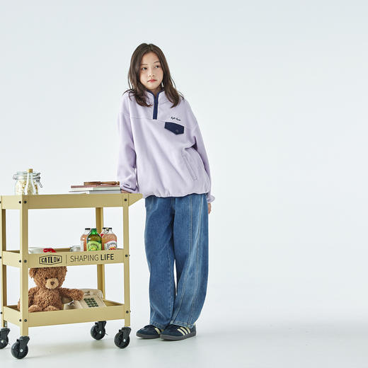 棵初2025年秋冬季新款亲子中大女童摇粒绒卫衣抗静电拼色口袋上衣 商品图4