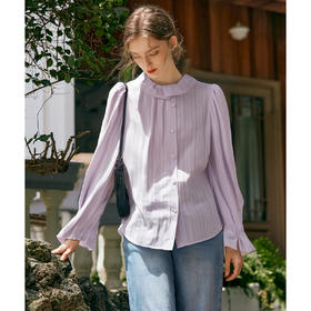 OLrain欧芮儿法式圆领衬衫2025秋季新款紫色法式提花长袖上衣