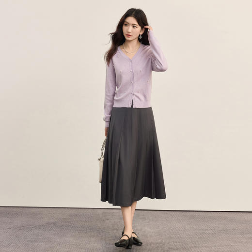 【09/03新品】熙世界通勤百褶半身裙女2025秋装新款学院风中长款A字伞裙西装裙 商品图4