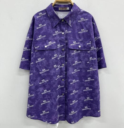 NC翻领满字母印花双口袋短袖衬衫50522（紫）夏季252160040321 商品图1