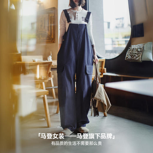 马登高腰牛仔直筒阔腿宽松弛工装背带裤无袖吊带长款连衣裤女士秋 商品图4