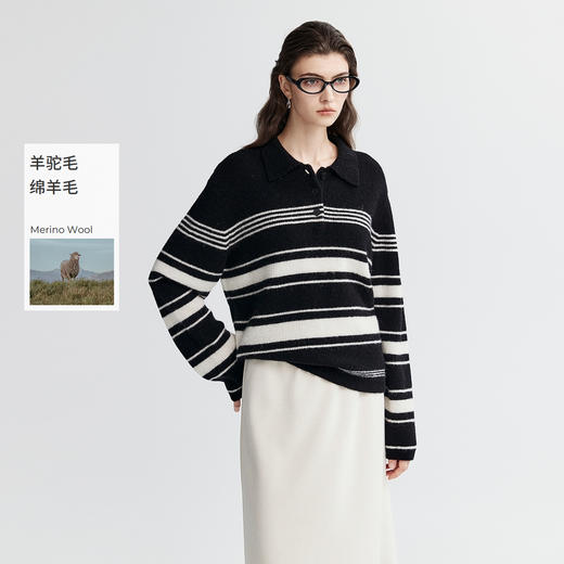 棉仓366605045-条纹POLO领短袖针织衫 商品图0