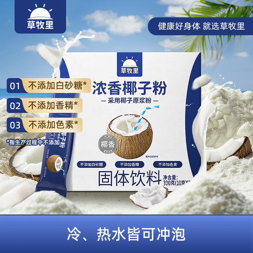 【甄选海南9年红椰】草牧里 浓香椰子粉 10g*30条/盒 冷热水皆可冲泡 商品图0