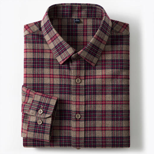 【含绵羊毛】罗蒙秋冬长袖格子衬衫男士商务风通勤磨毛保暖舒适长袖衬衣 商品图8