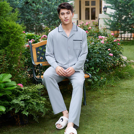 【商场同款】熳洁儿 情侣款早秋新款冰瓷棉家居服长袖开衫套装25703212/25703912 商品图4