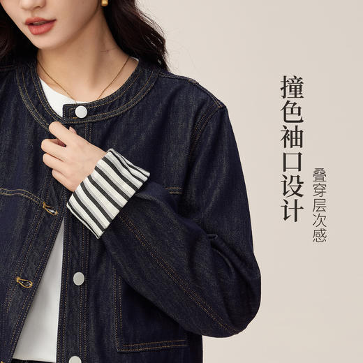 【08/27新品】熙世界复古丹宁牛仔短外套女2025秋季新款工装风圆领夹克开衫上衣 商品图2