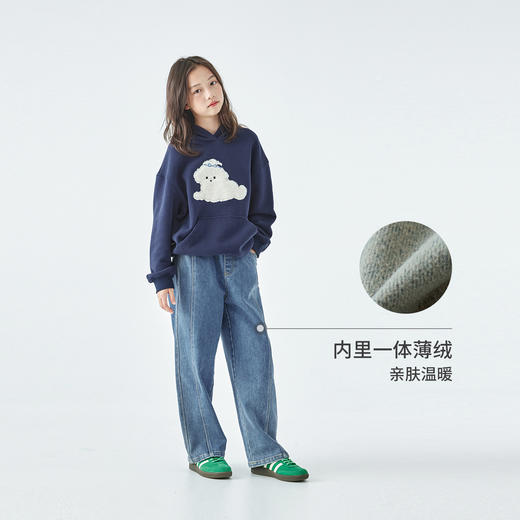 棵初25年秋冬季新款亲子中大女童薄绒牛仔裤水洗蓝分割设计休闲裤 商品图2