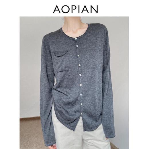 3ZZS6067奥篇4色系扣针织开衫混纺真丝羊毛宽松舒适百搭针织衫RJ144 商品图4