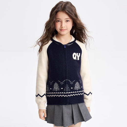 笛莎Deesha 2025秋季新款男女童学院风翻领针织开衫 商品图0