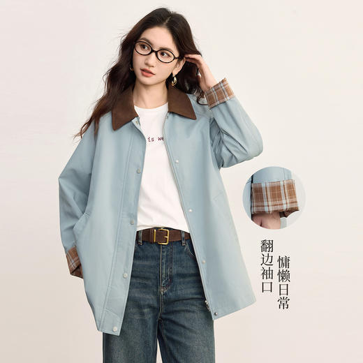 【09/03新品】熙世界巴恩风巨好看风衣女中长款2025秋新款时尚休闲撞色翻领外套 商品图1