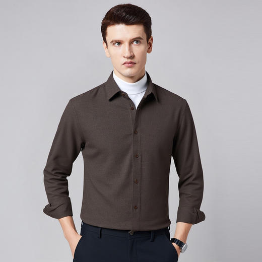 【含羊毛】罗蒙秋冬长袖衬衫男士厚款柔软舒适轻商务风百搭上班通勤长袖衬衣 商品图3