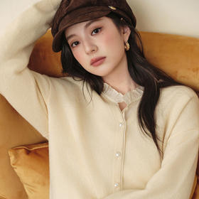 【严选】诗凡黎绵羊毛绞花针织开衫2025秋新款老钱风软糯休闲百搭毛衣外套7G8132031