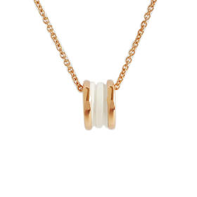 【95新】BVLGARI宝格丽B.ZERO1系列346082   18K玫瑰金白陶瓷弹簧项链140825AK01 现售价：9000