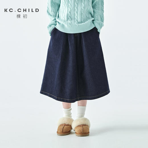 棵初2025年冬季新款亲子中大女童不落色牛仔半裙气质简约A字裙 商品图0