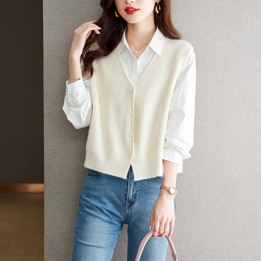 馥迦V领叠穿针织马甲 商品图1