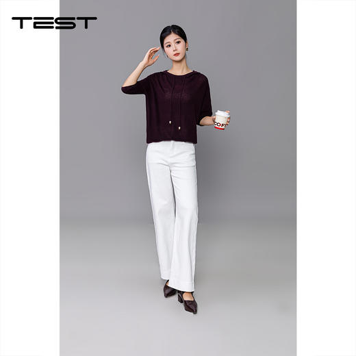 秋上新简约柔软通勤风五分袖针织衫1253093 商品图1