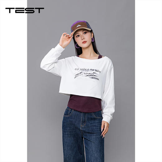 秋上新舒适白色短款字母印花卫衣1253096 商品图0